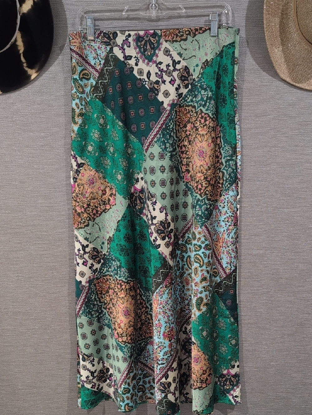 Printed Green Patchwork Maxi Skirt